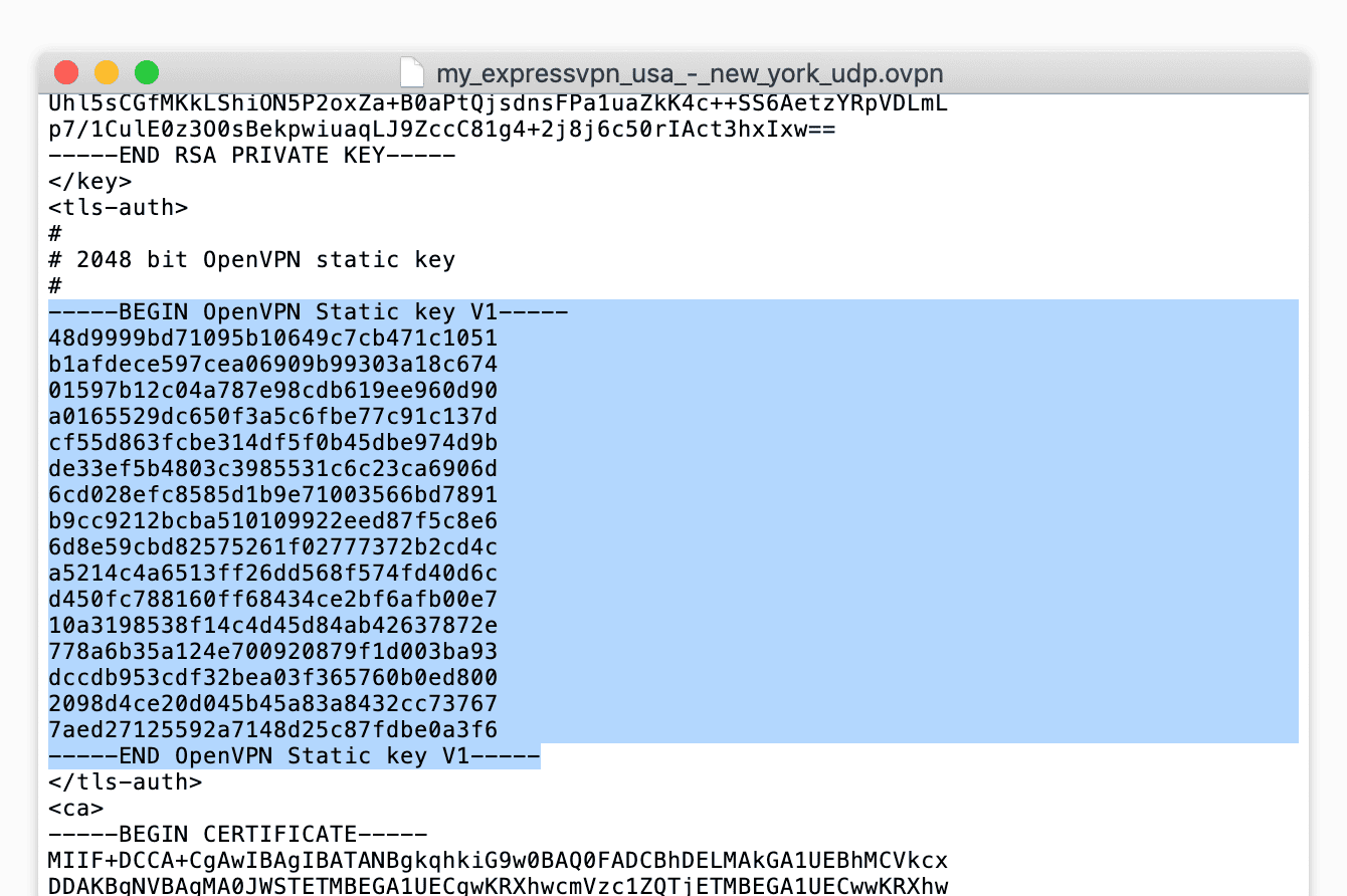 Voer tekst in het TLS Auth Key veld in.